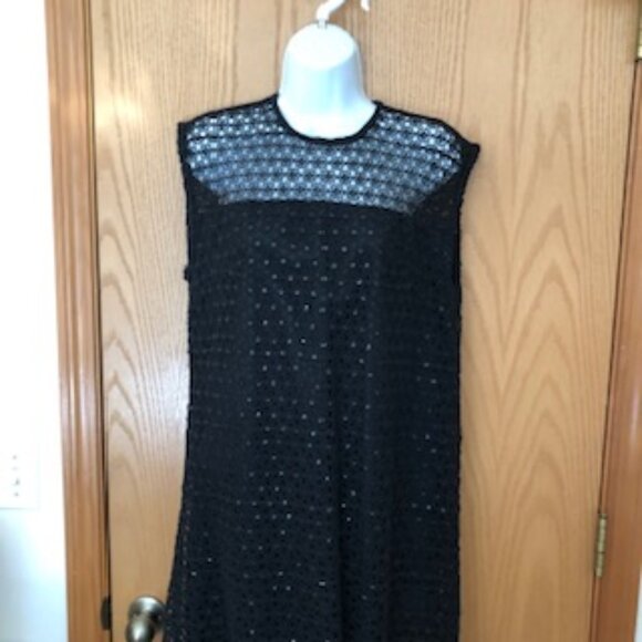 Vintage 1940s Tachi Castillo Crochet Black Peek-A-Boo Sheath Dress Large 16 - Picture 6 of 7